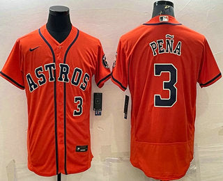 Mens Houston Astros 3 Jeremy Pena Number Orange Stitched Mlb Flex Base Nike Jersey
