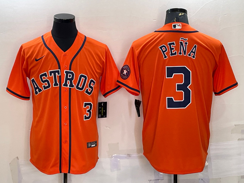 Mens Houston Astros 3 Jeremy Pena Number Orange With Patch Stitched Mlb Cool Base Nike Jersey