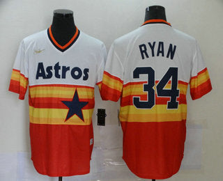 Mens Houston Astros 34 Nolan Ryan Orange Rainbow Cooperstown Stitched Mlb Cool Base Nike Jersey