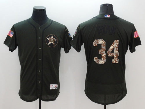 Mens Houston Astros 34 Nolan Ryan Retired Green Salute To Service 2016 Flexbase Majestic Baseball Jersey