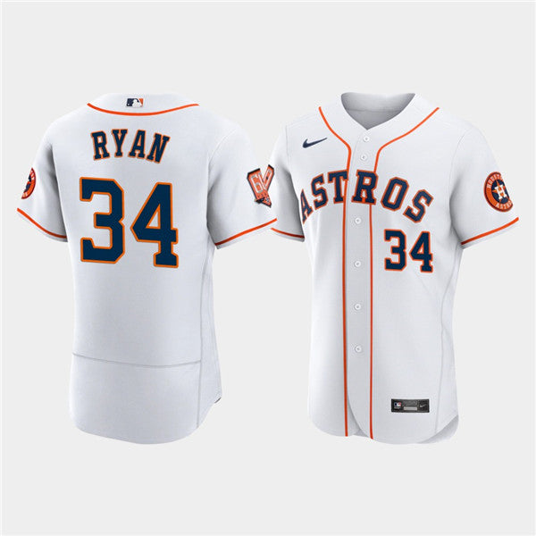 Mens Houston Astros 34 Nolan Ryan White 60th Anniversary Flex Base Stitched Baseball Jersey