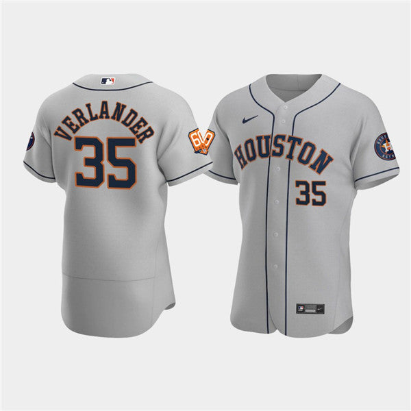 Mens Houston Astros 35 Justin Verlander Gray 60th Anniversary Flex Base Stitched Baseball Jersey