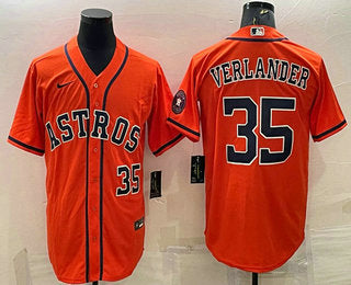 Mens Houston Astros 35 Justin Verlander Number Orange With Patch Stitched Mlb Cool Base Nike Jersey