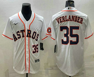 Mens Houston Astros 35 Justin Verlander Number White With Patch Stitched Mlb Cool Base Nike Jersey