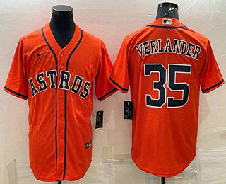 Mens Houston Astros 35 Justin Verlander Orange Stitched Mlb Cool Base Nike Jersey