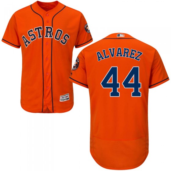 Mens Houston Astros 44 Yordan Alvarez Majestic Flex Base Alternate Collection Orange Jersey