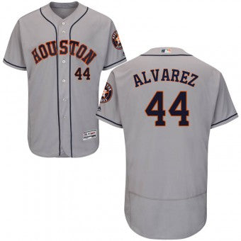 Mens Houston Astros 44 Yordan Alvarez Majestic Flex Base Road Collection Gray Jersey