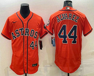 Mens Houston Astros 44 Yordan Alvarez Number Orange Stitched Mlb Flex Base Nike Jersey
