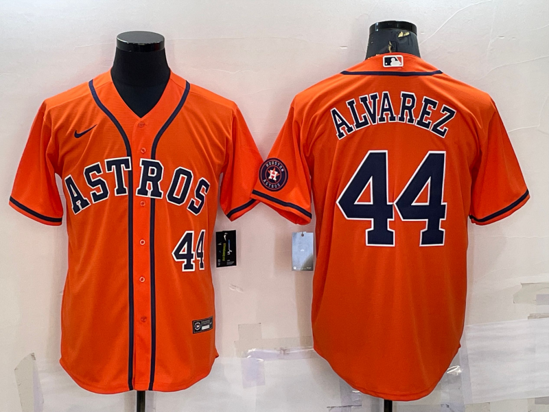 Mens Houston Astros 44 Yordan Alvarez Number Orange With Patch Stitched Mlb Cool Base Nike Jersey
