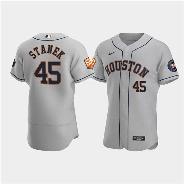 Mens Houston Astros 45 Ryne Stanek Gray 60th Anniversary Flex Base Stitched Baseball Jersey