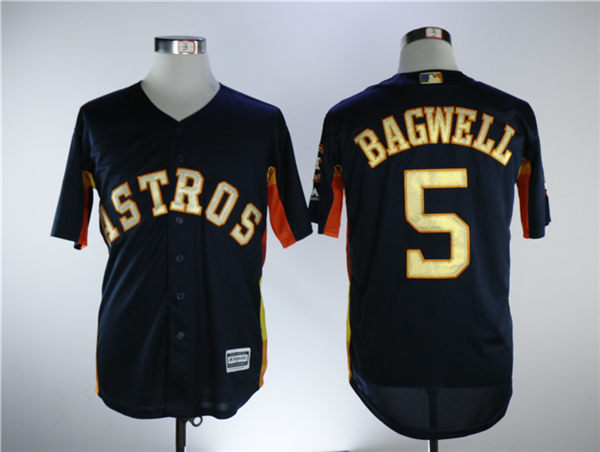 Mens Houston Astros 5 Jeff Bagwell Navy Blue New Gold Program Flexbase Stitched Mlb Jersey