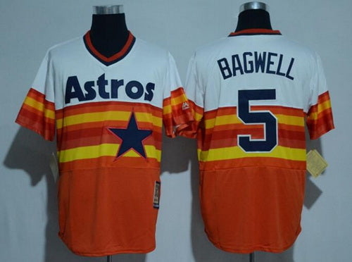 Mens Houston Astros 5 Jeff Bagwell Retired Orange Rainbow Cooperstown Stitched Mlb Majestic Cool Base Jersey