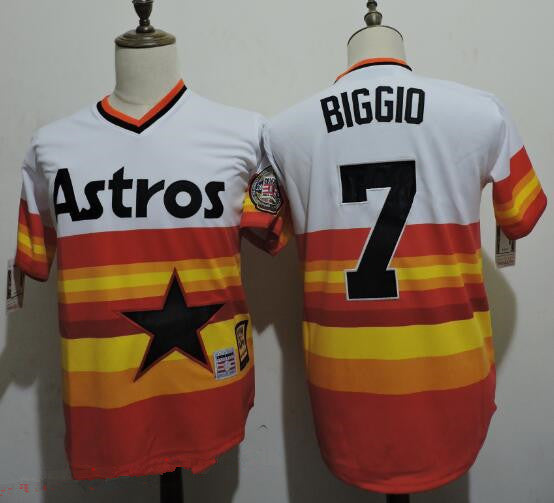 Mens Houston Astros 7 Craig Biggio Rainbow Stitched Mlb Majestic Cool Base Cooperstown Collection Player Jersey