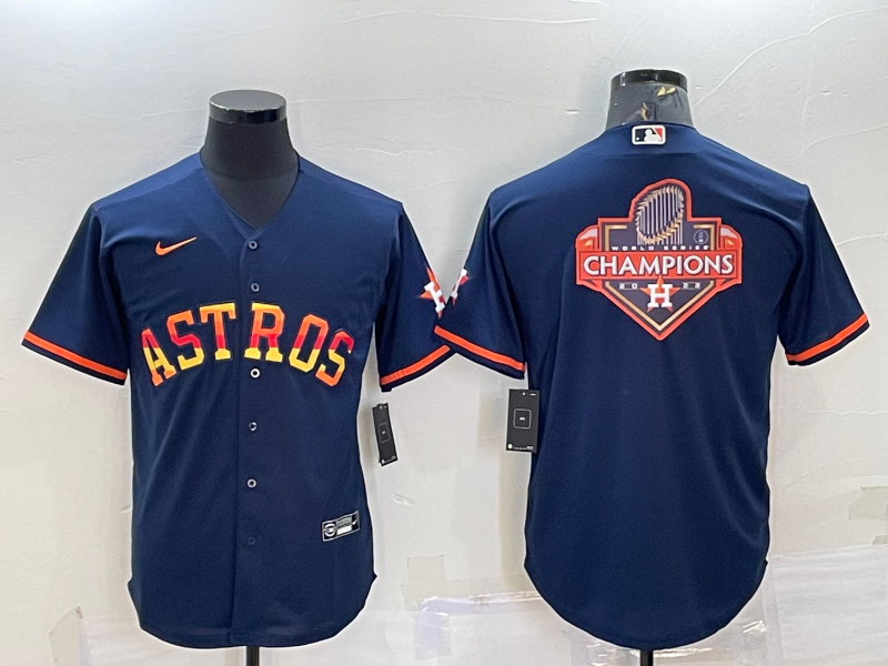 Mens Houston Astros Navy Blue Rainbow Champions Big Logo Stitched Mlb Cool Base Nike Jersey