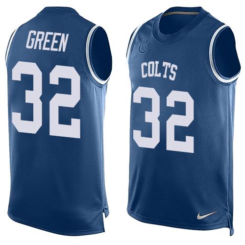 Mens Indianapolis Colts 32 Tj Green Royal Blue Hot Pressing Player Name Number Nike Nfl Tank Top Jersey