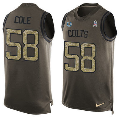 Mens Indianapolis Colts 58 Trent Cole Green Salute To Service Hot Pressing Player Name Number Nike Nfl Tank Top Jersey