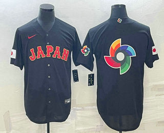 Mens Japan Baseball 2023 Black World Big Logo With Patch Classic Stitched Jersey