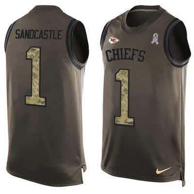 Mens Kansas City Chiefs 1 Leon Sandcastle Green Salute To Service Hot Pressing Player Name Number Nike Nfl Tank Top Jersey
