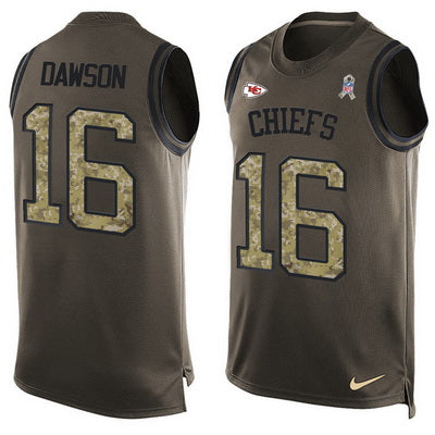 Mens Kansas City Chiefs 16 Len Dawson Green Salute To Service Hot Pressing Player Name Number Nike Nfl Tank Top Jersey