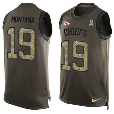 Mens Kansas City Chiefs 19 Joe Montana Green Salute To Service Hot Pressing Player Name Number Nike Nfl Tank Top Jersey