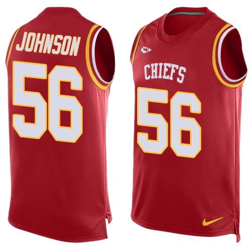 Mens Kansas City Chiefs 56 Derrick Johnson Red Hot Pressing Player Name Number Nike Nfl Tank Top Jersey