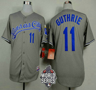 Mens Kansas City Royals 11 Jeremy Guthrie Gray Away Baseball Jersey With 2015 World Series Patch