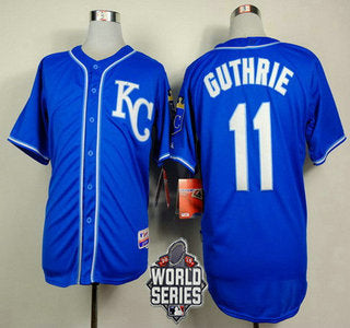 Mens Kansas City Royals 11 Jeremy Guthrie Kc Blue Alternate Baseball Jersey With 2015 World Series Patch