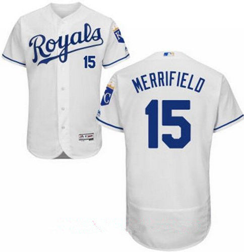 Mens Kansas City Royals 15 Whit Merrifield White Home Stitched Mlb Majestic Flex Base Jersey