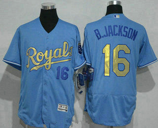 Mens Kansas City Royals 16 Bo Jackson Retired Light Blue 2015 World Series Champions Gold Program Flex Base Jersey