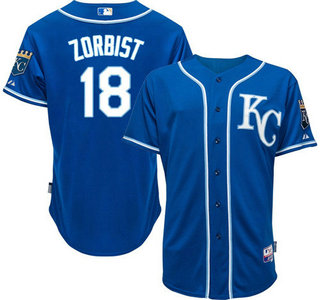 Mens Kansas City Royals 18 Ben Zobrist Alternate Blue Kc Mlb Cool Base Jersey