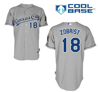 Mens Kansas City Royals 18 Ben Zobrist Away Gray Kc Mlb Cool Base Jersey