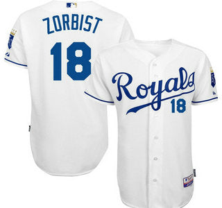 Mens Kansas City Royals 18 Ben Zobrist Home White Kc Mlb Cool Base Jersey