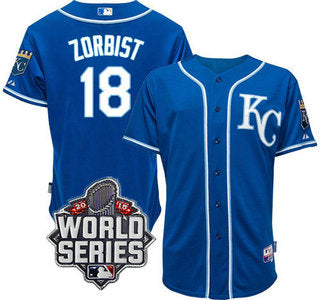 Mens Kansas City Royals 18 Ben Zobrist Kc Blue Alternate Baseball Jersey With 2015 World Series Patch