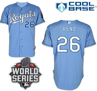 Mens Kansas City Royals 26 Francisco Pena Light Blue Alternate Baseball Jersey With 2015 World Series Patch