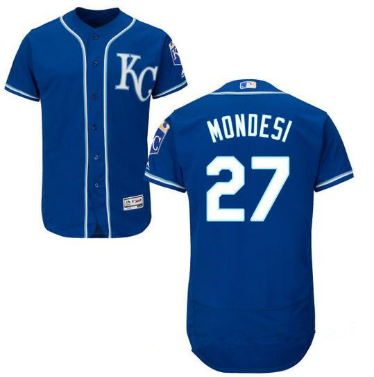 Mens Kansas City Royals 27 Raul A Mondesi Navy Blue Kc Stitched Mlb 2016 Majestic Flex Base Jersey
