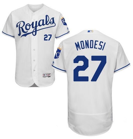 Mens Kansas City Royals 27 Raul A Mondesi White Home Stitched Mlb 2016 Majestic Flex Base Jersey