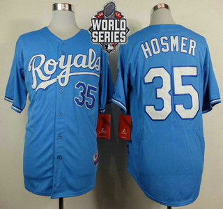 Mens Kansas City Royals 35 Eric Hosmer Light Blue Alternate Baseball Jersey With 2015 World Series Patch