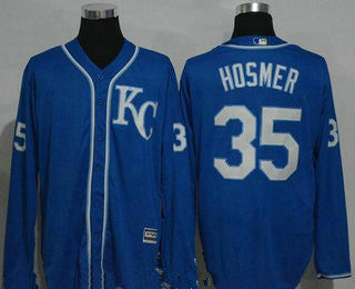 Mens Kansas City Royals 35 Eric Hosmer Navy Blue Kc Long Sleeve Stitched Mlb Majestic Cool Base Jersey