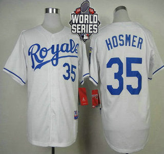 Mens Kansas City Royals 35 Eric Hosmer White Home Baseball Jersey With 2015 World Series Patch
