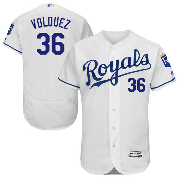 Mens Kansas City Royals 36 Edinson Volquez Majestic White 2016 Flexbase Authentic Collection Jersey
