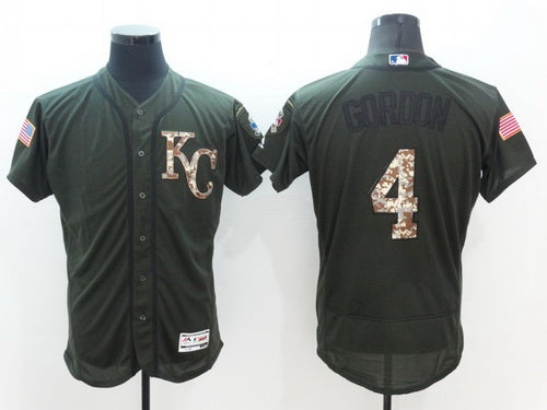 Mens Kansas City Royals 4 Alex Gordon Green Salute To Service 2016 Flexbase Majestic Baseball Jersey
