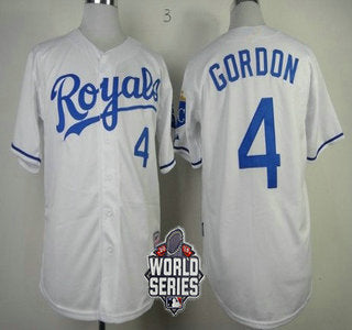 Mens Kansas City Royals 4 Alex Gordon White Home Baseball Jersey With 2015 World Series Patch