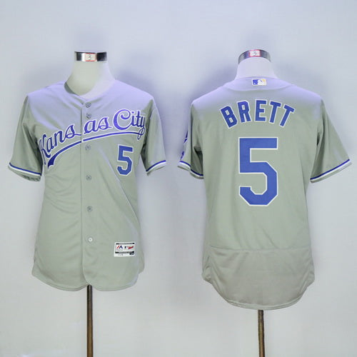 Mens Kansas City Royals 5 George Brett Retired Gray Road Stitched Mlb Majestic Flex Base Jersey Program Flex Base Jersey