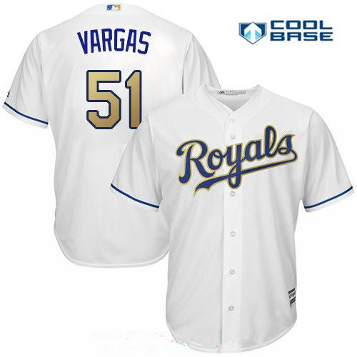 Mens Kansas City Royals 51 Jason Vargas White 2017 Gold Home Stitched Mlb Majestic Cool Base Jersey