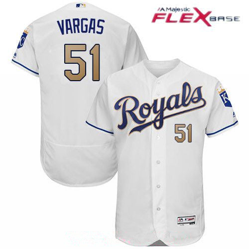Mens Kansas City Royals 51 Jason Vargas White 2017 Gold Home Stitched Mlb Majestic Flex Base Jersey