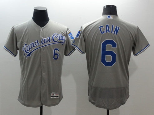 Mens Kansas City Royals 6 Lorenzo Cain Gray Road 2016 Flexbase Majestic Baseball Jersey