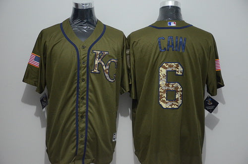 Mens Kansas City Royals 6 Lorenzo Cain Green Salute To Service Majestic Baseball Jersey