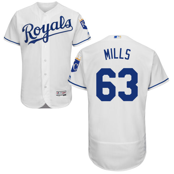 Mens Kansas City Royals 63 Alec Mills Majestic White 2016 Flexbase Authentic Collection Jersey
