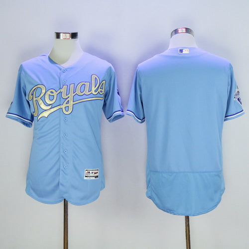 Mens Kansas City Royals Blank Light Blue 2015 World Series Champions Gold Program Flexbase Jersey