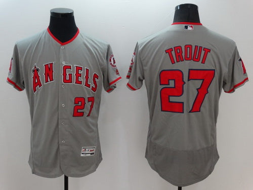 Mens La Angels Of Anaheim 27 Mike Trout Gray Road 2016 Flexbase Majestic Baseball Jersey